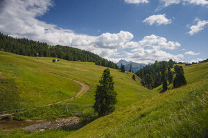 Groene heuvels en majestueuze bergen onder blauwe lucht