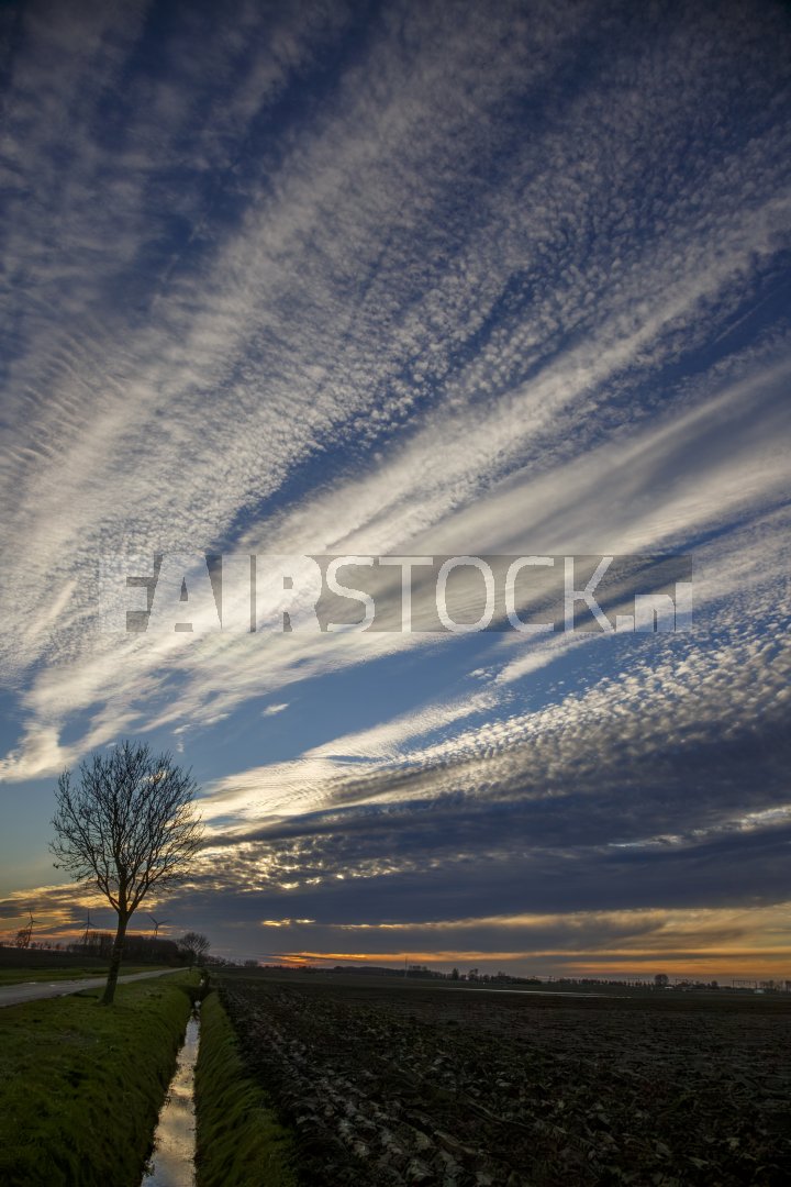 Zonsondergang op landbouwgrond